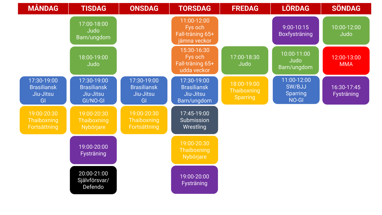 Träningsschema Karlshamn Fightcenter VT 2026